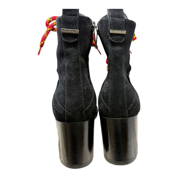 Aquatalia Isotta Black Suede Block Heel Moto Inspired Booties - Picture 9 of 11